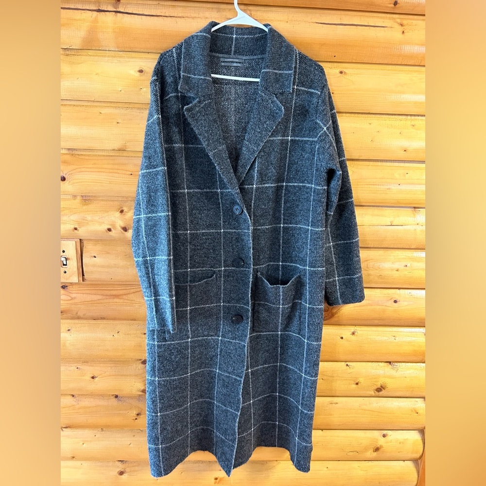 Anthropologie Womens Grey Windowpane Pattern Sweater Size Medium